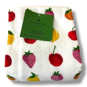 Kate Spade Kitchen Towels Strawberries, Lemon & Cherry Print NWT Set of 2